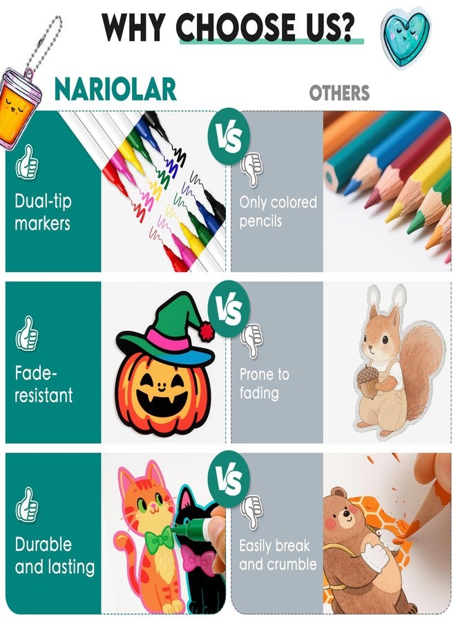 Nariolar 189Pcs Shrinky Plastic Sheets Kit Includes 22 Shrinking Paper, 6 Colored Markers, 160 Keychain Accessories, and a Hole Punch for Creative Crafts - Image 3